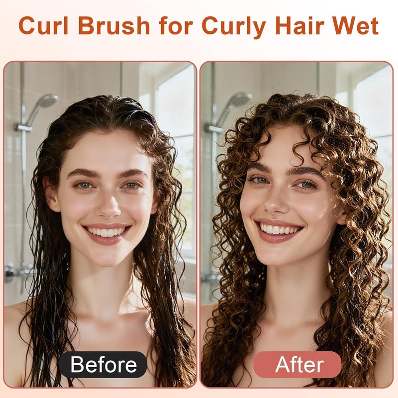 Weldilgit Curly Hair Brush, Curl Defining Brush with Soft Boar Bristles Detangling Tangled Glides, Wide-Teeth Design Effortlessly Shaping & Defining Curls, Curling Definer for Wet & Dry Hair (Beige) - Image 4